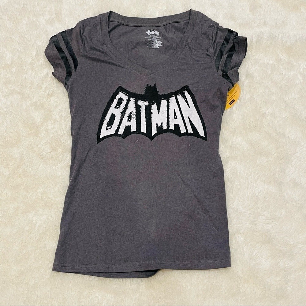 DC Comics Gray and Black Batman Logo Short Sleeve Tee